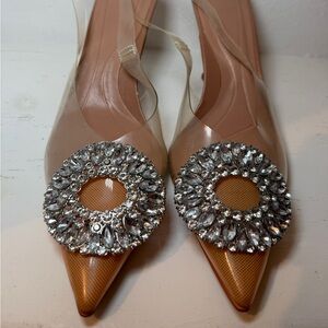 Nice Elegant Tan Women's Shoes with Crystal Embellishments